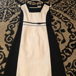 Calvin Klein Black White Color Block Belted Dress